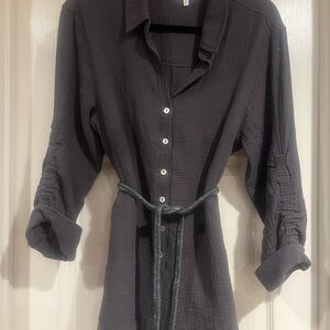 Heartloom Charcoal Black Gauze Button-Front Shirt Dress